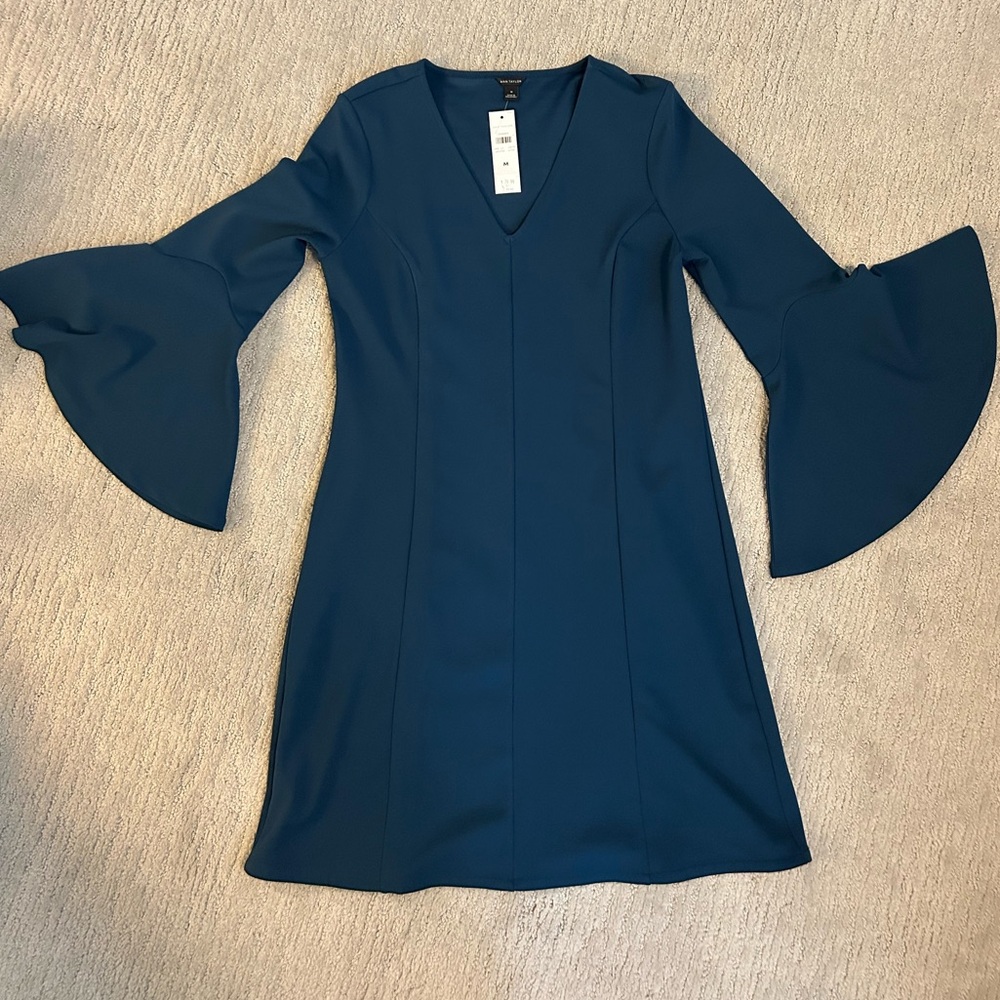 Elegant Teal Flare Sleeve Dress